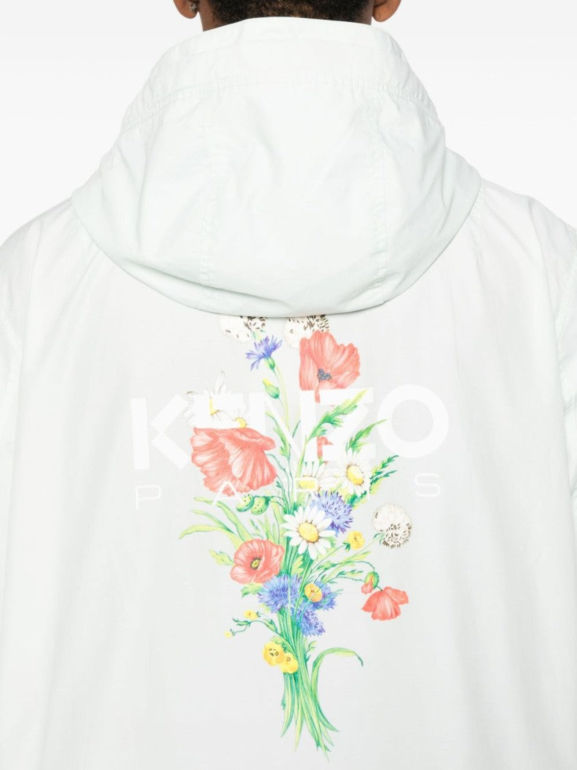 Kenzo Light Green Floral Print Hooded Jacket