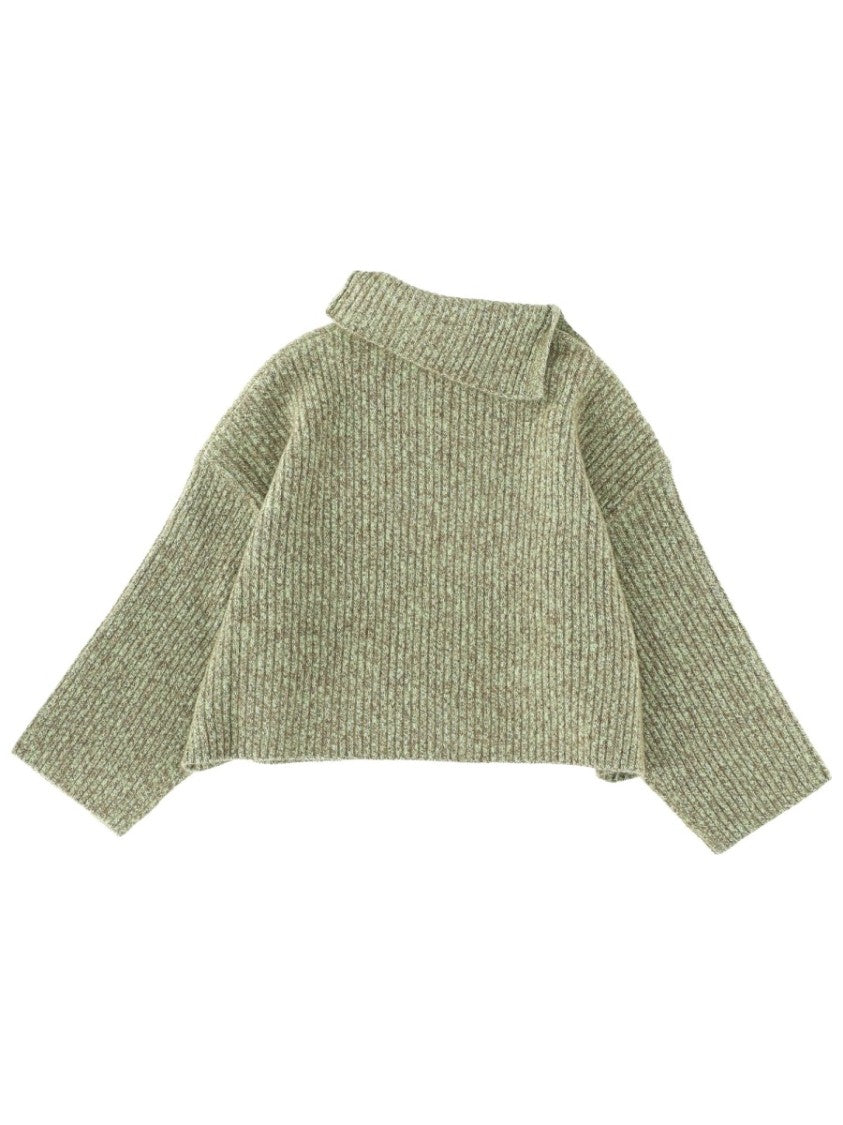 Ganni Green Cropped Side Button Sweater