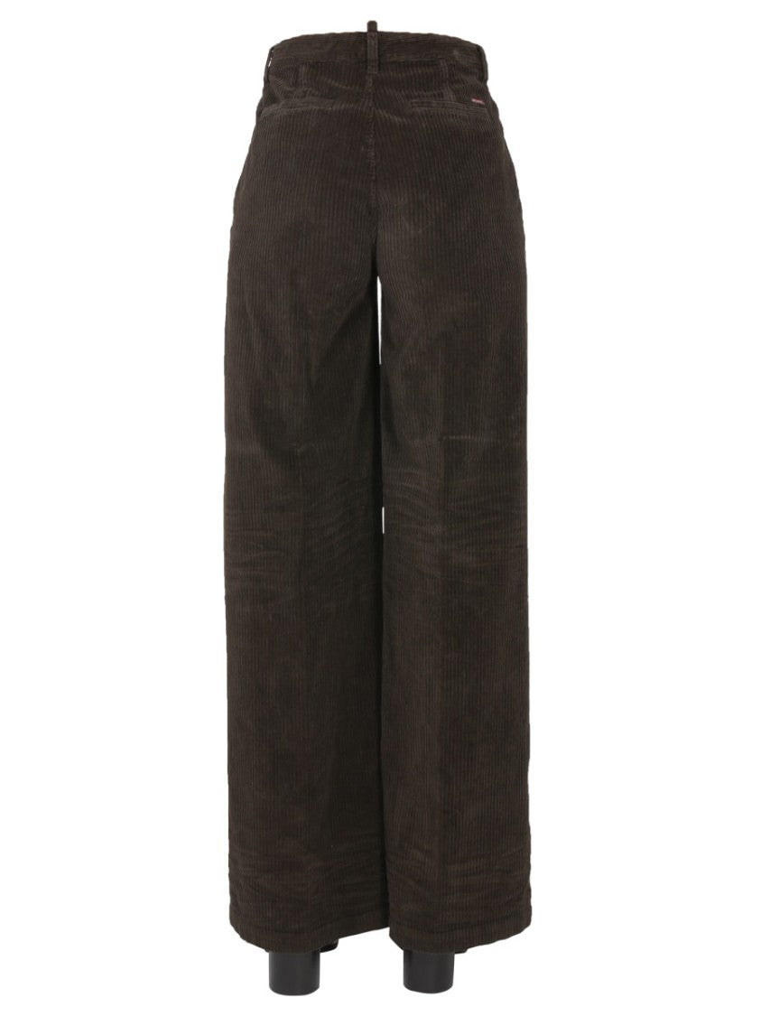 Dsquared2 High-Waisted Brown Wide-Leg Pants