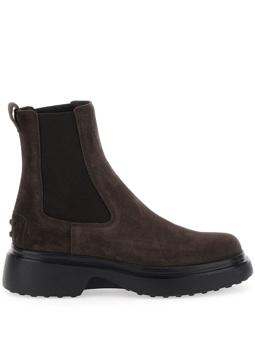 Tod's Brown Suede Ankle Boots With Rubber Sole