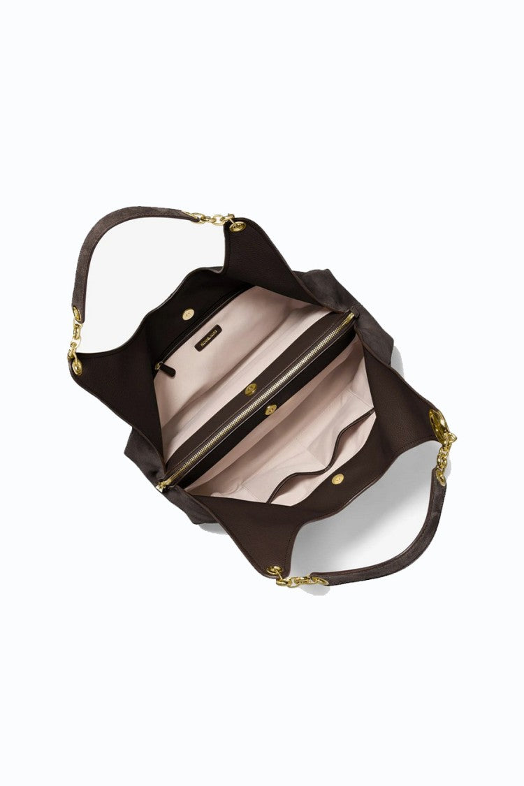 Michael Kors Dark Brown Chain Detail Leather Hobo Shoulder Bag