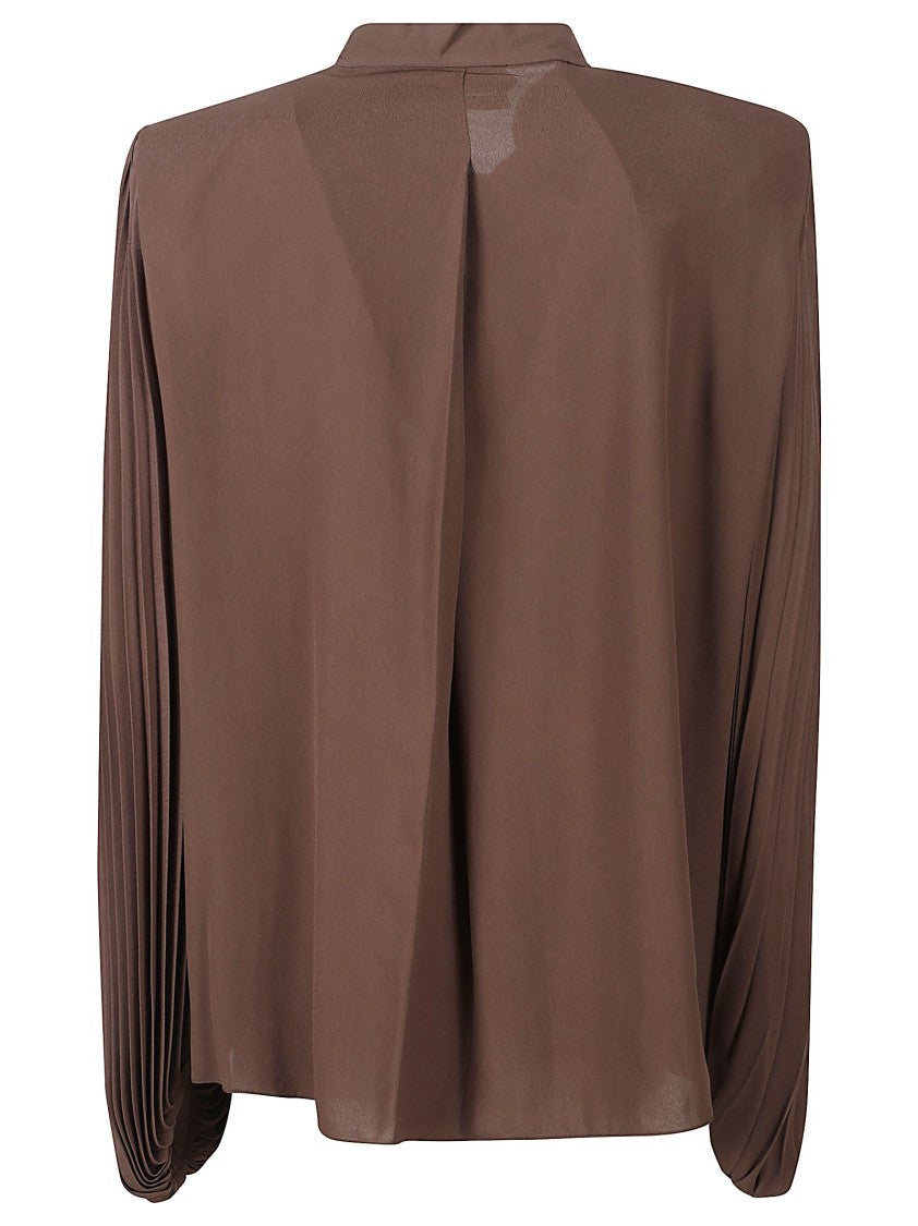 Tom Ford Brown Pleated Tie-Detail Blouse