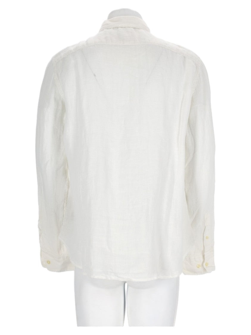 120% Lino White Button-Down Long Sleeve Linen Shirt