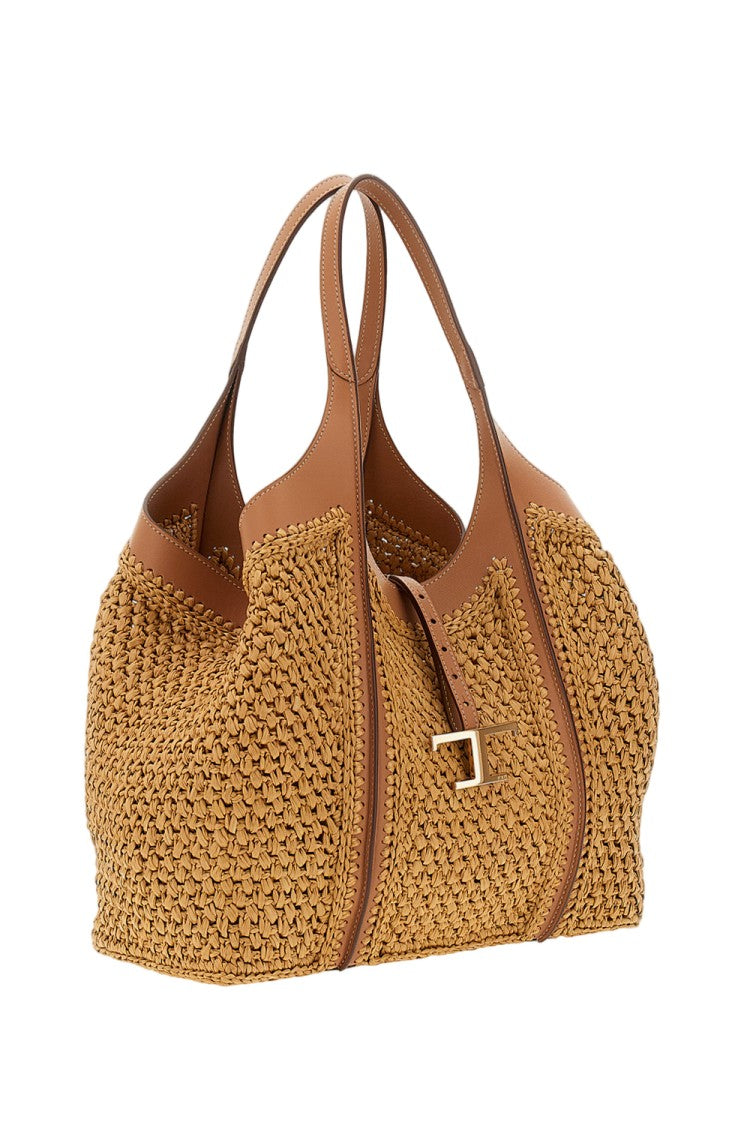 Tod's Beige Medium T Timeless Crochet Shopping Bag
