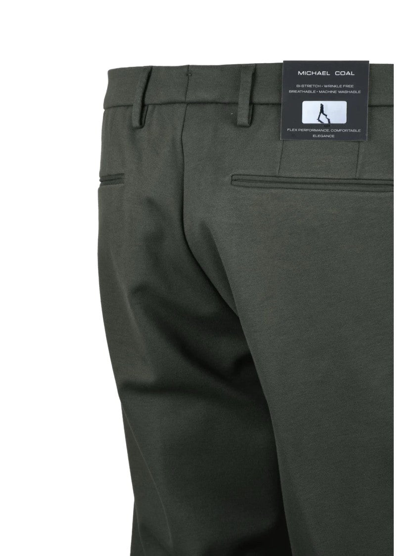 Michael Coal Military Green Slim Tapered Trousers With Clean Front And Button Closure