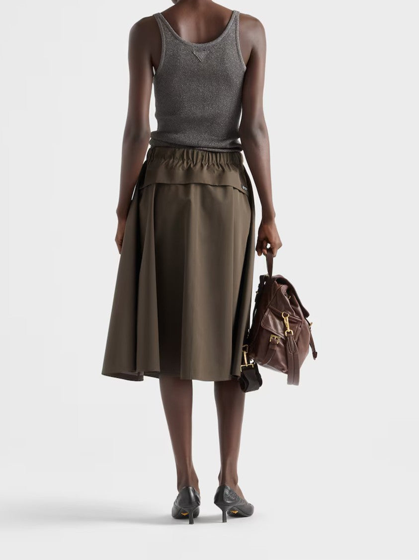 Prada Muted Olive Flared Midi Skirt