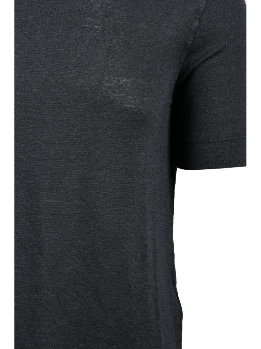 Alpha Studio Grey Linen Elastane T-Shirt