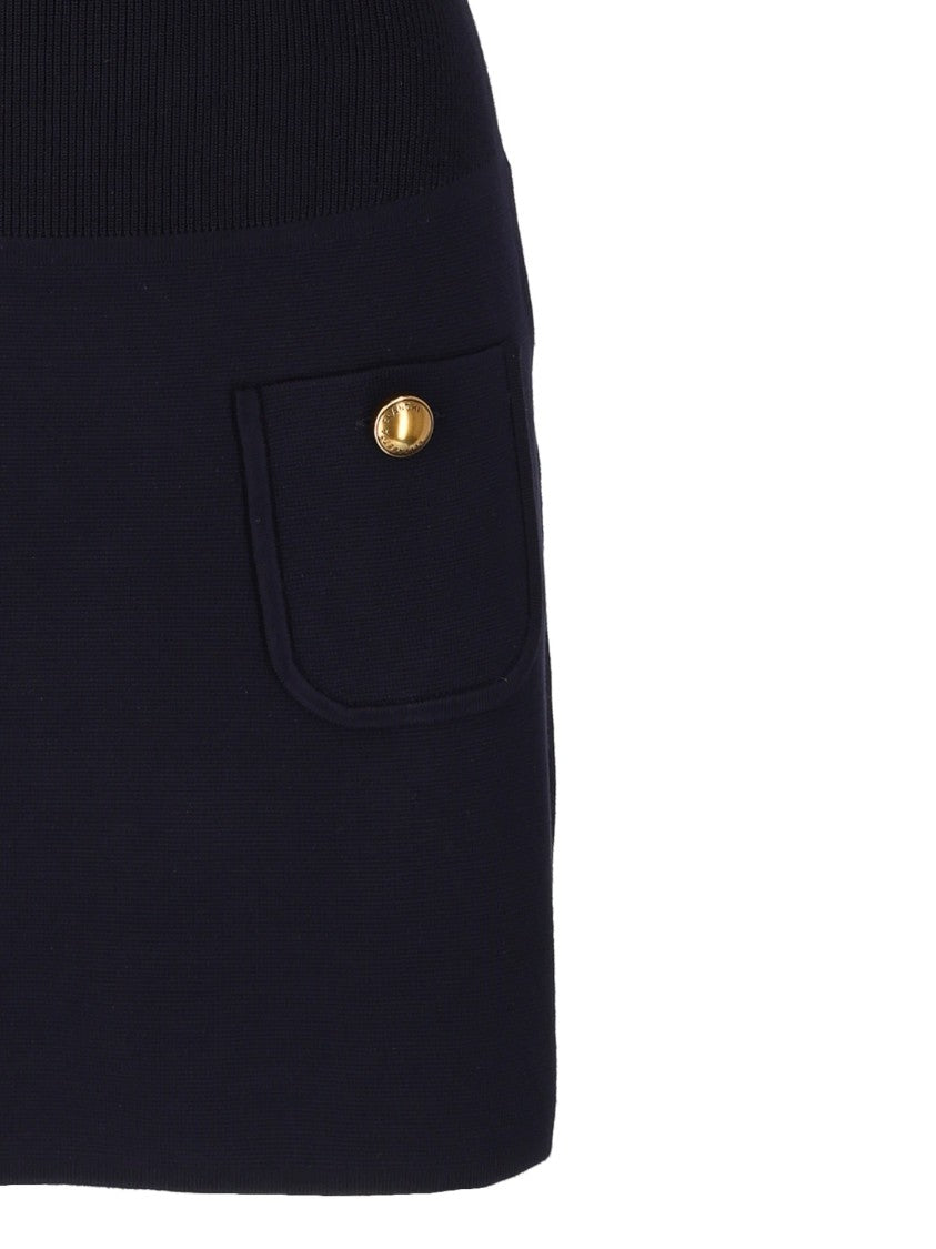 Elisabetta Franchi Fitted Ribbed Knit Mini Dress With Nektie Detail
