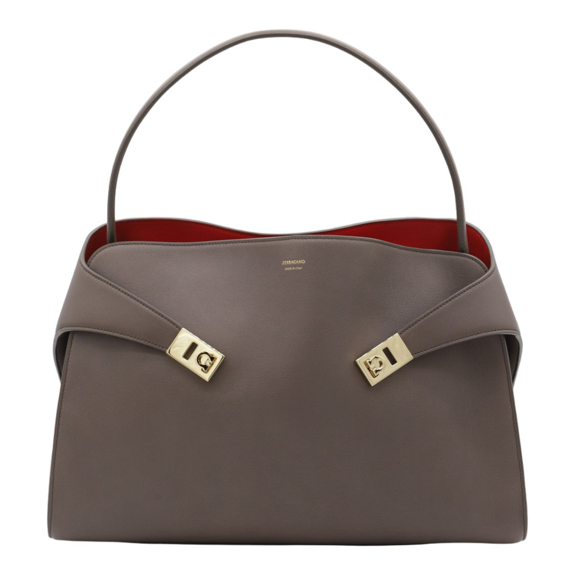 Ferragamo Structured Handbag With Matte Finish And Gold-Tone Accents