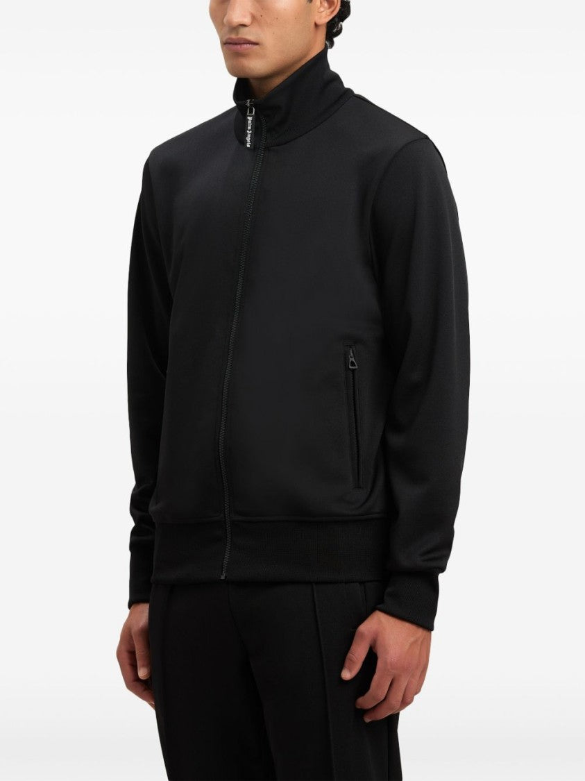 Palm Angels High Collar Black Sweatshirt With Zip Front