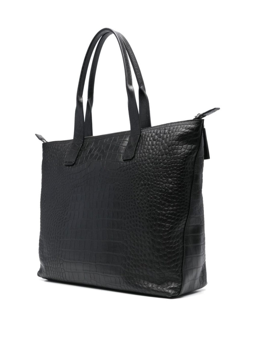Dolce & Gabbana Textured Black Leather Tote Bag With Rolled Handles