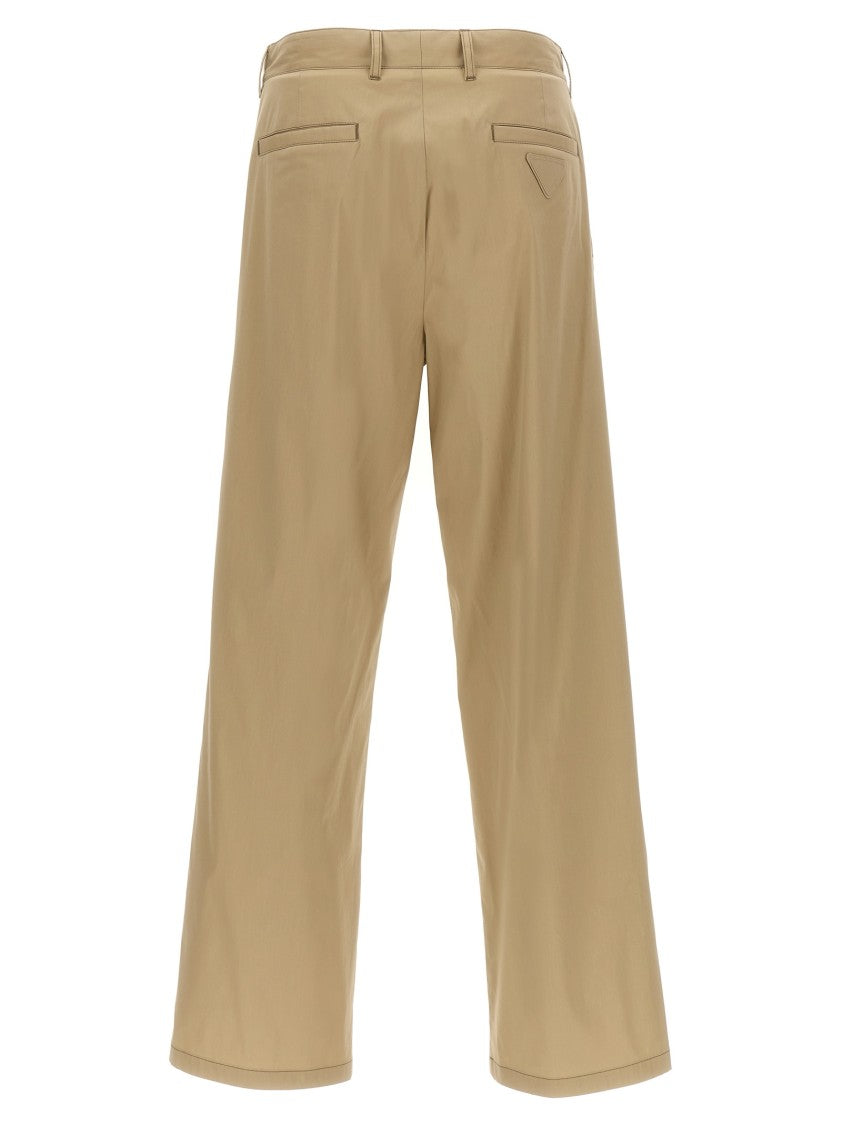 Prada Brown Cotton Blend Poplin Pants With Adjustable Inner Drawstring