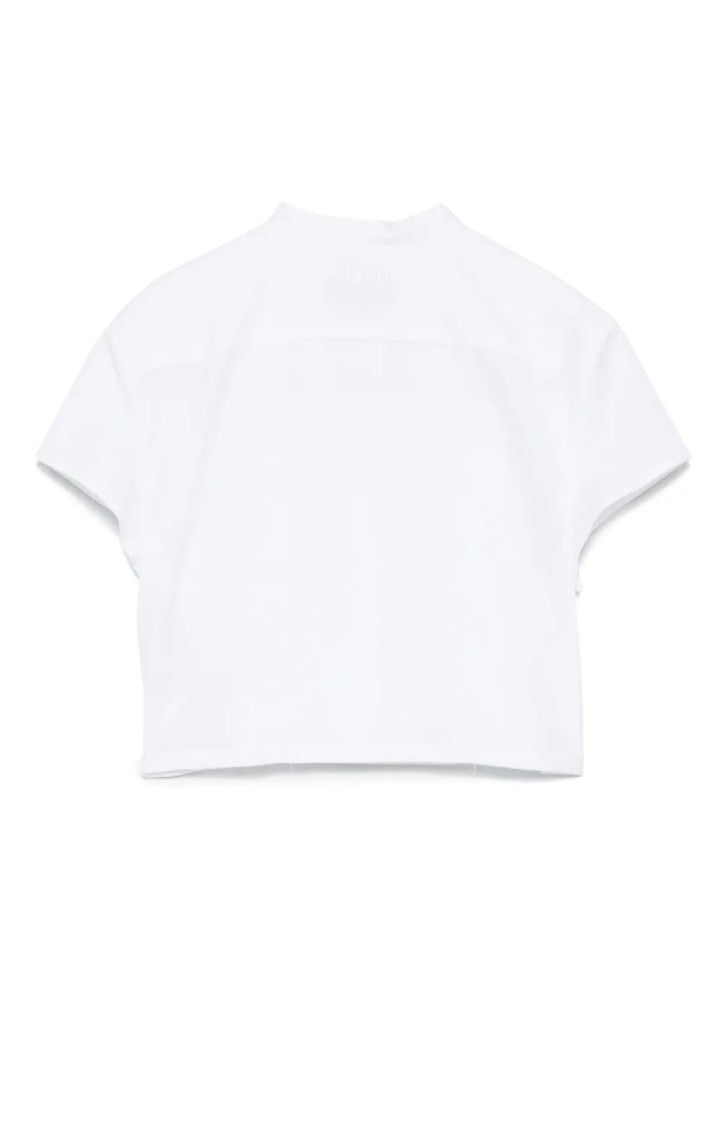 Msgm Cropped White Shirt With Ruffled Front Detail