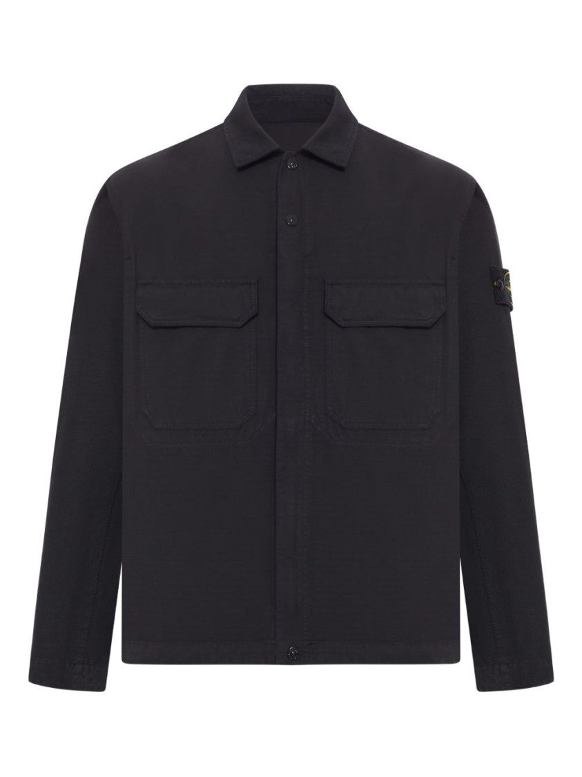 Stone Island Garment-Dyed Organic Cotton Ripstop Overshirt With Logo Badge