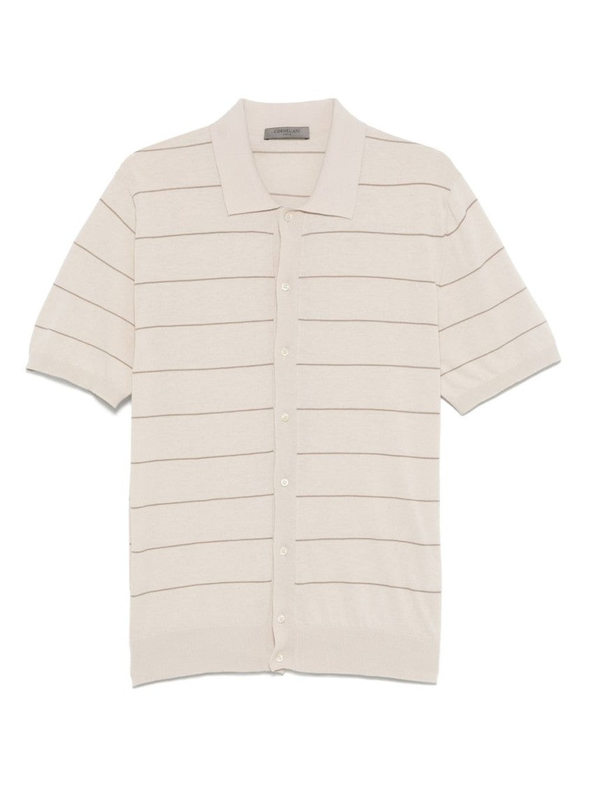 Corneliani Short-Sleeved Polo Sweater With Subtle Stripes