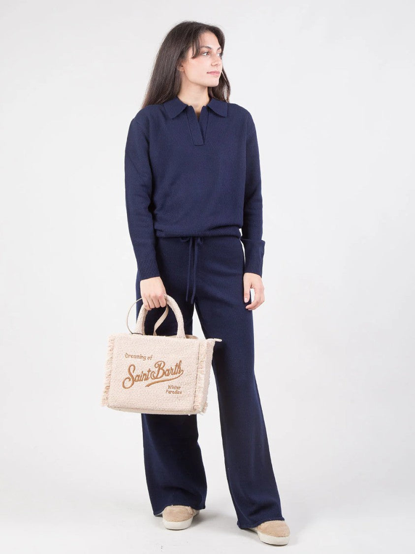 Mc2 Saint Barth Tweed Handbag With Fringed Edges