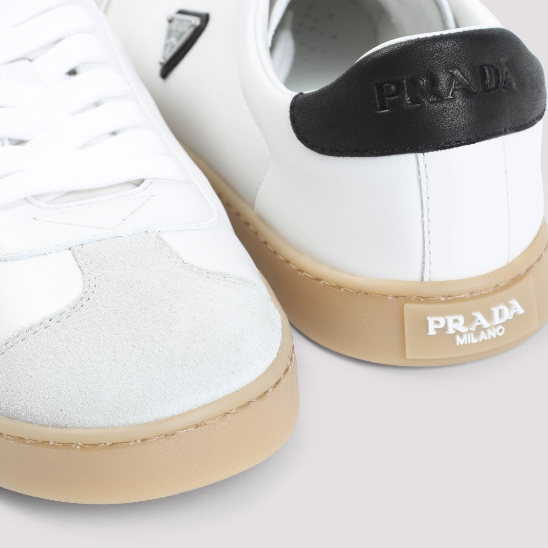 Prada White And Black Calf Leather Sneakers