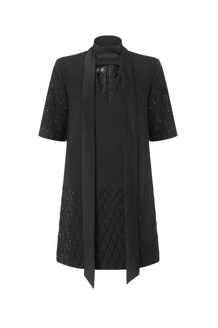 Pinko Black Polyester-Viscose Diamond-Pattern Mini Dress