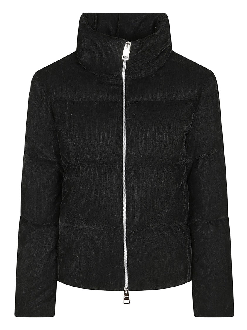 Herno Cropped Down Coat With Horizontal Quilting And High Stand Collar