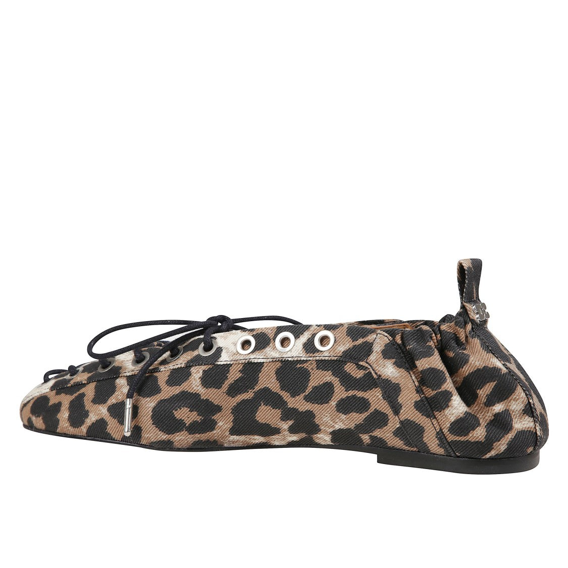 Ganni Leopard-Print Denim Ballet Flats