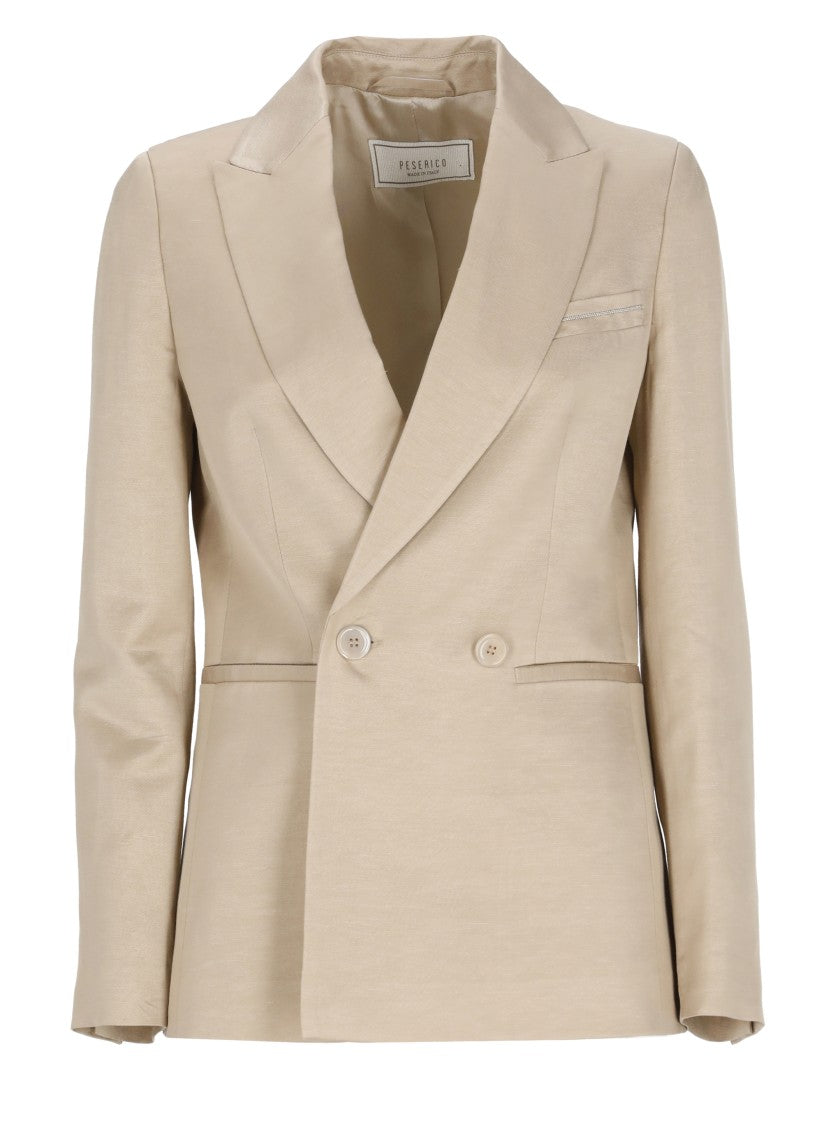 Peserico Beige Viscose-Blend Double-Breasted Blazer