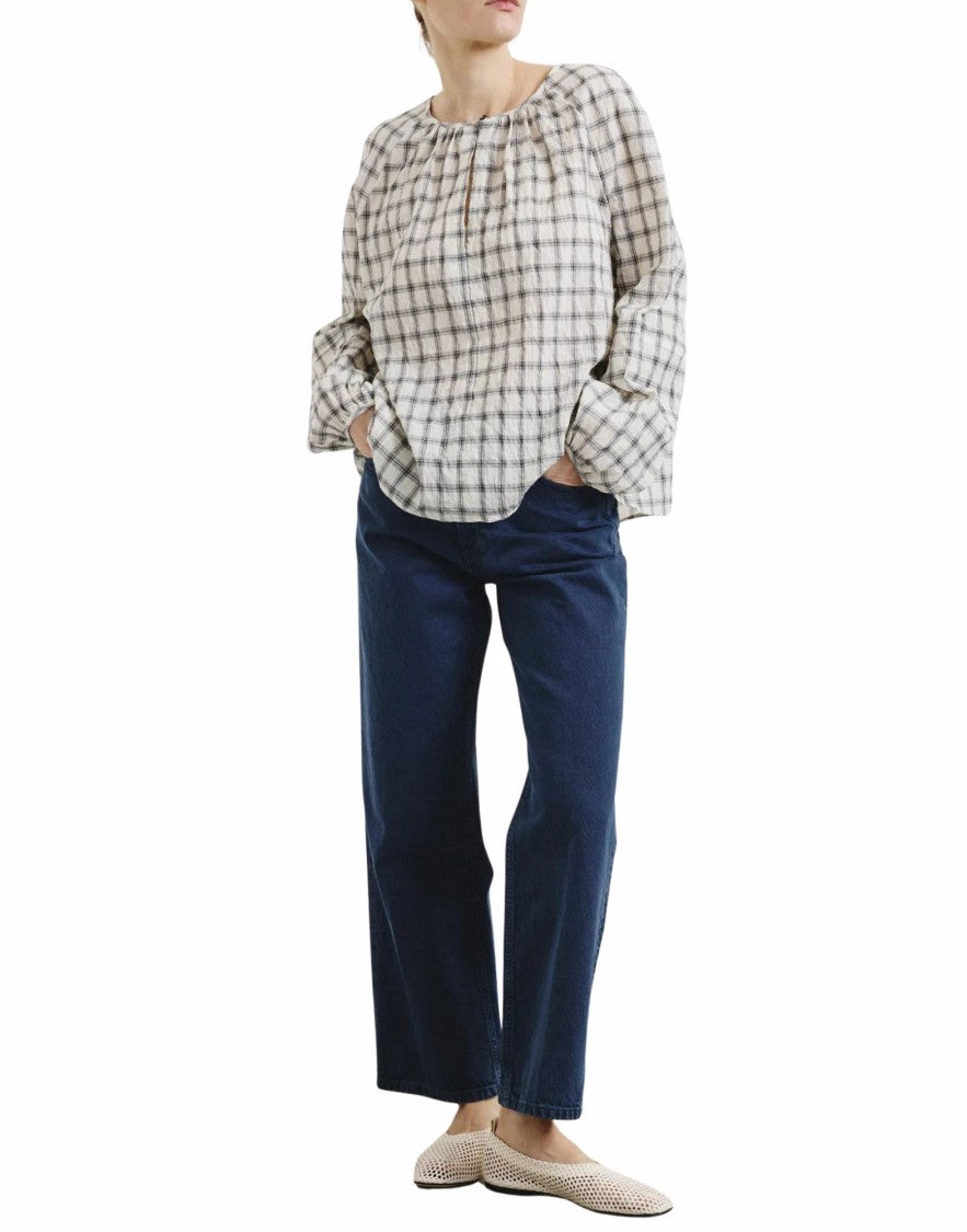 Pomandère Checked Cotton Blouse In Butter