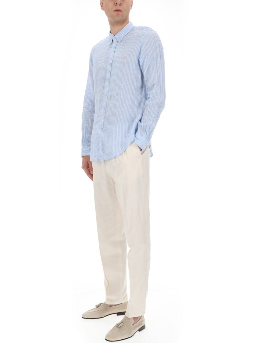 Polo Ralph Lauren Light Blue Vertical Stripes Linen Shirt
