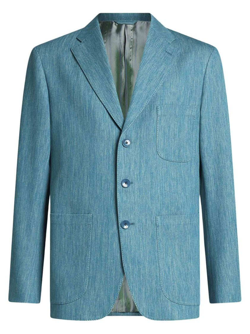 Etro Light Blue Flamed Cotton Blazer