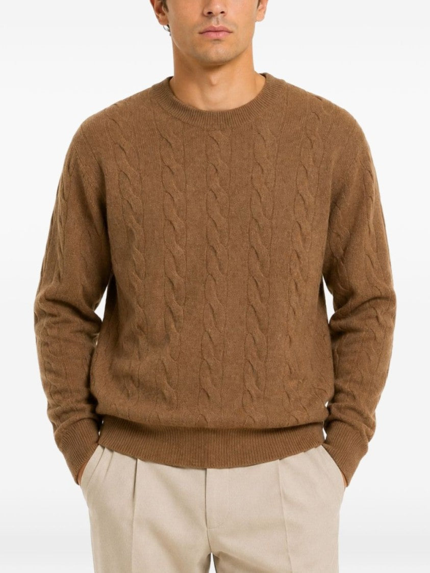 Ami Paris Classic Cable Knit Sweater With Crew Neckline And Ribbed Details