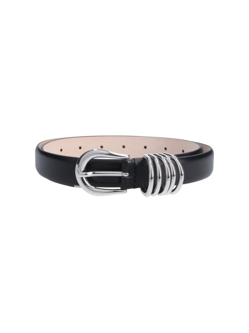 Dehanche Black Hollyhock Silver Buckle Leather Belt