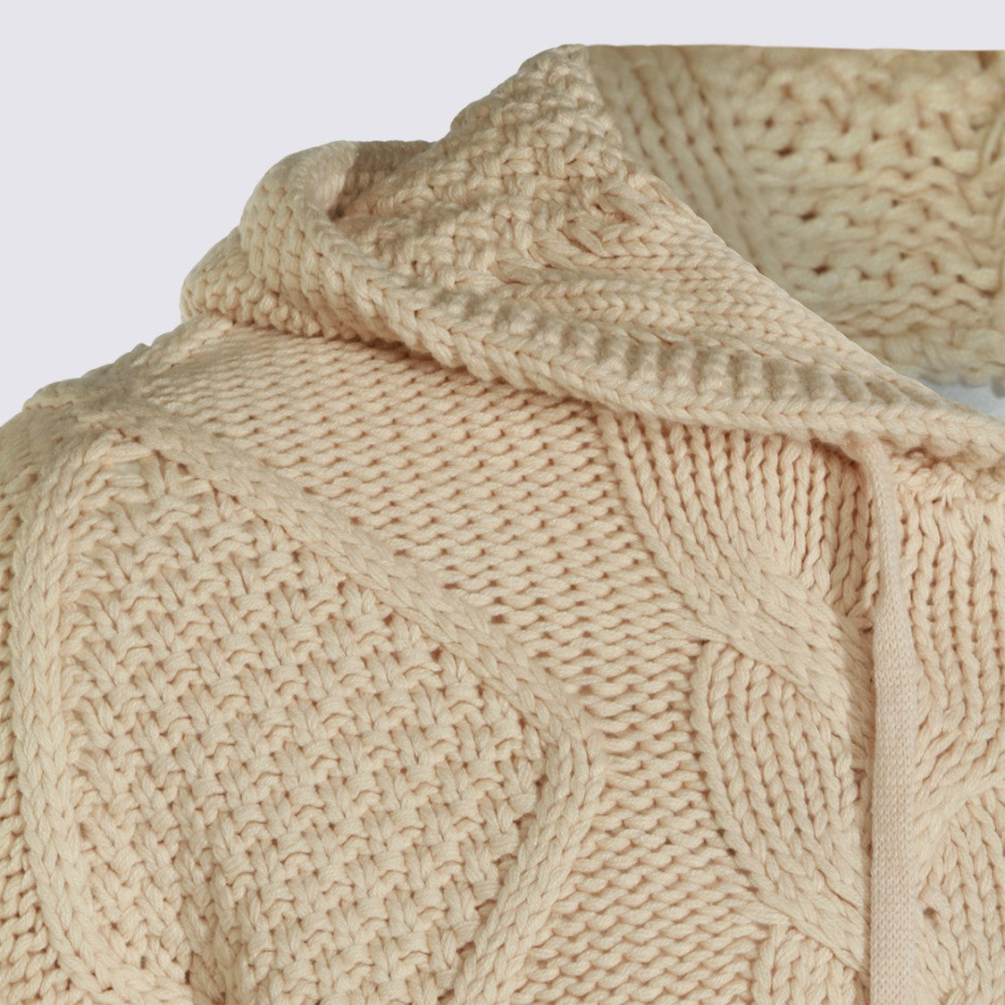 Found Textured Cable Knit Sweater With Hood And Zip Closure