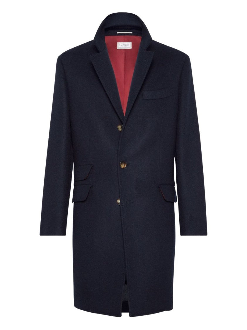 Brunello Cucinelli Tailored Long Coat With Classic Lapel And Contrasting Inner Lining