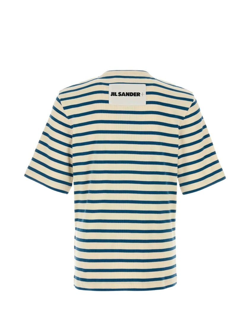 Jil Sander Cream/Blue Horizontal Stripe Cotton T-Shirt