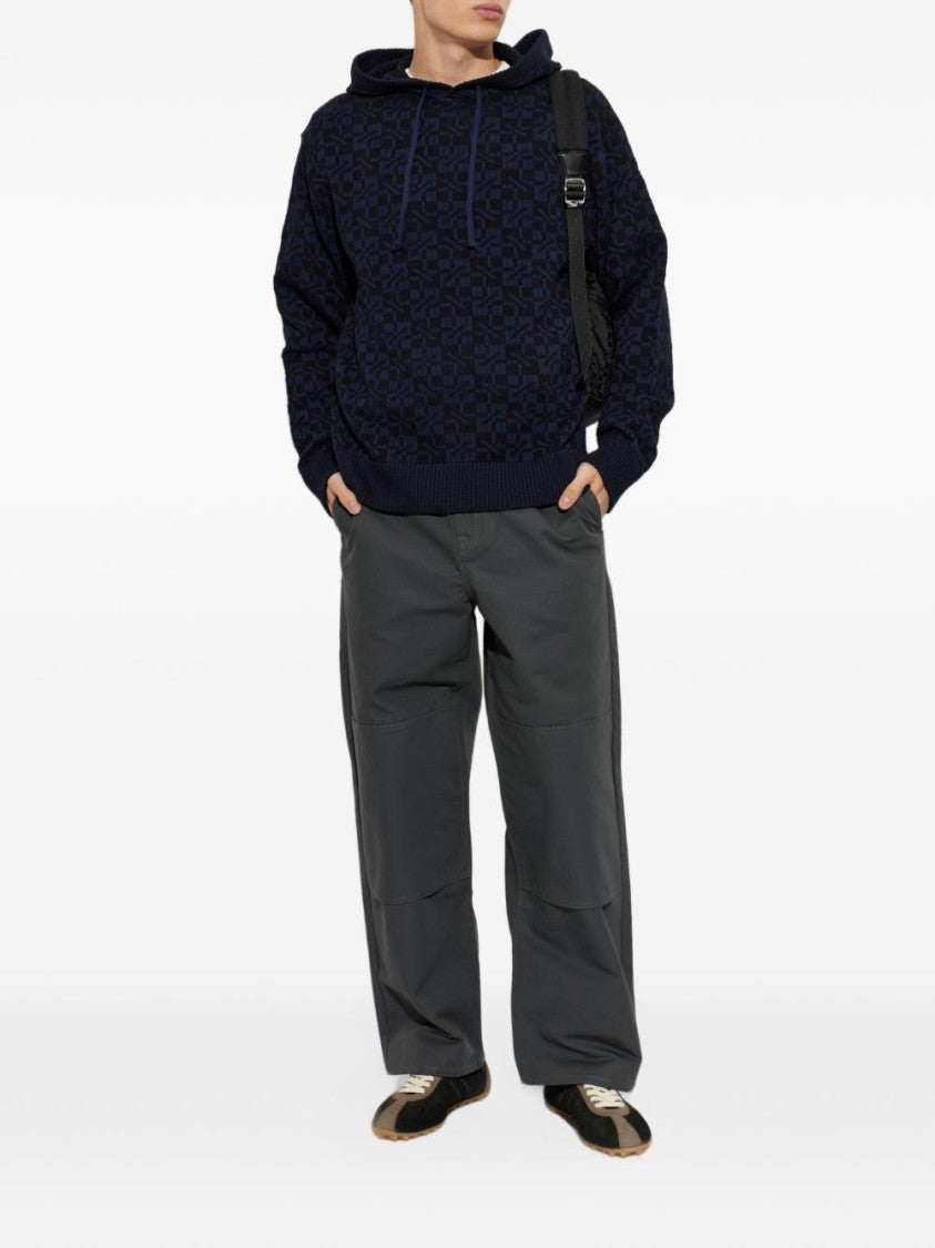 Kenzo Dark Navy/Black Checkered Hooded Geometric Sweater