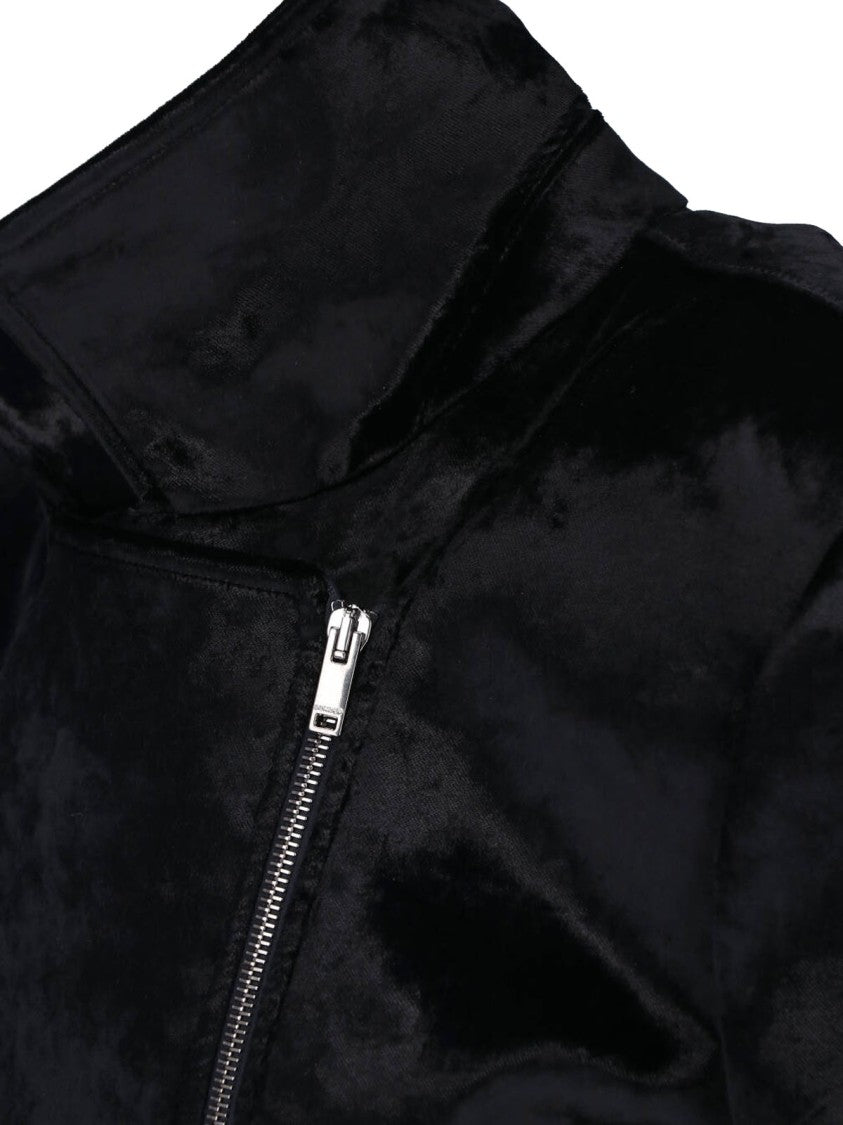 Dondup Black Velvet Double Zip Biker Jacket