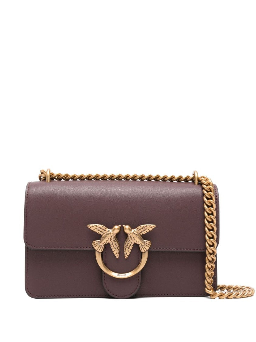 Pinko Structured Burgundy Shoulder Bag With Gold-Tone Clasp