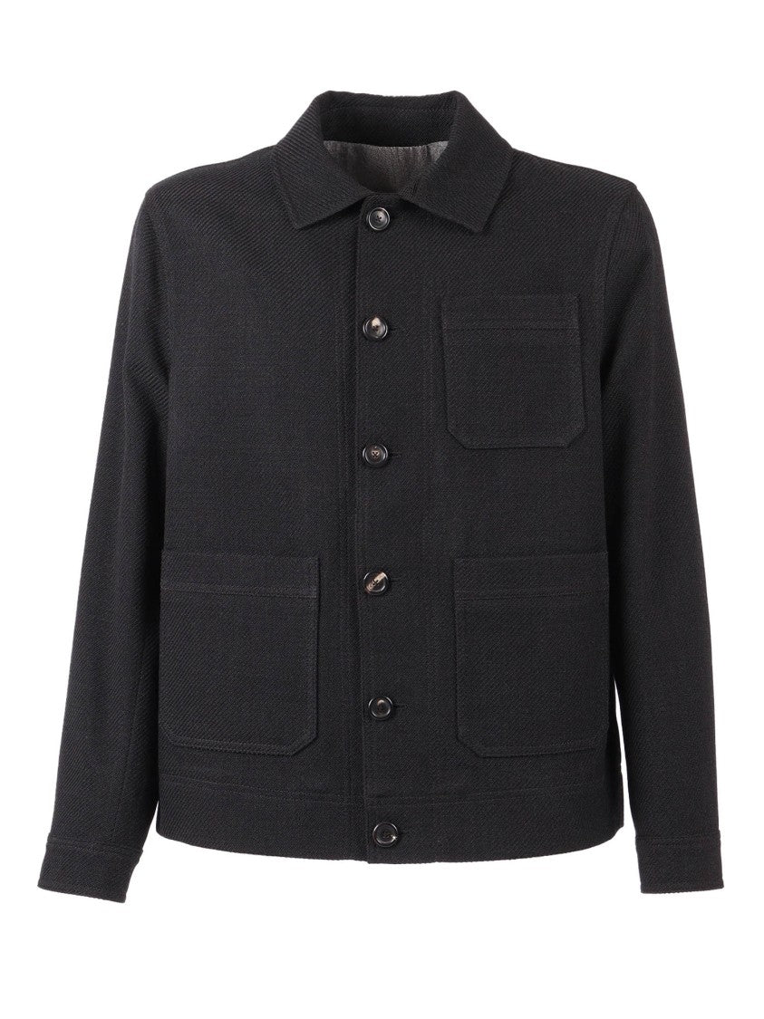 Circolo 1901 Structured Black Work Jacket In Virgin Wool And Cotton Blend
