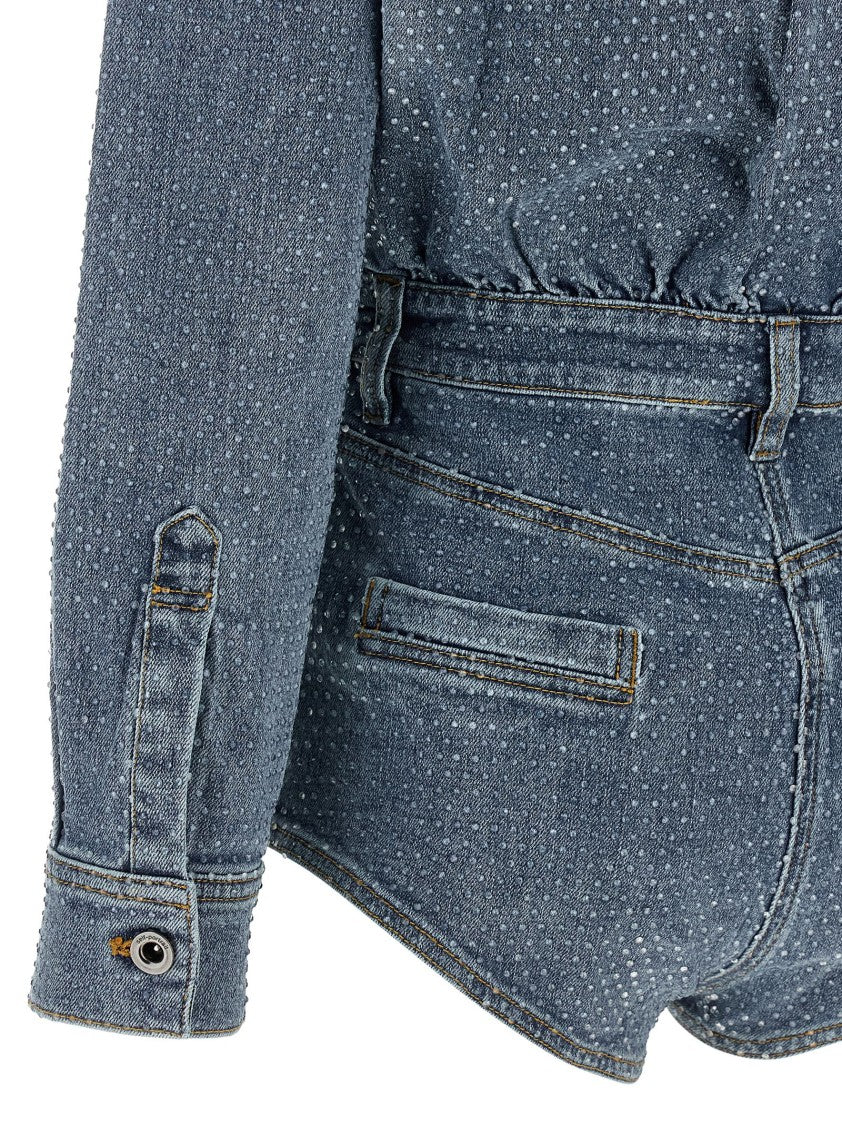 Self-Portrait 'Rhinestone Denim' Jumpsuit