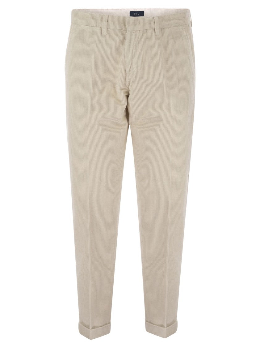 Fay Capri Slim-Fit Corduroy Trousers With Turned-Up Hem