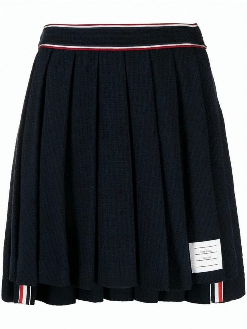 Thom Browne Pleated Mini Skirt With Structured Waistband And Striped Trim