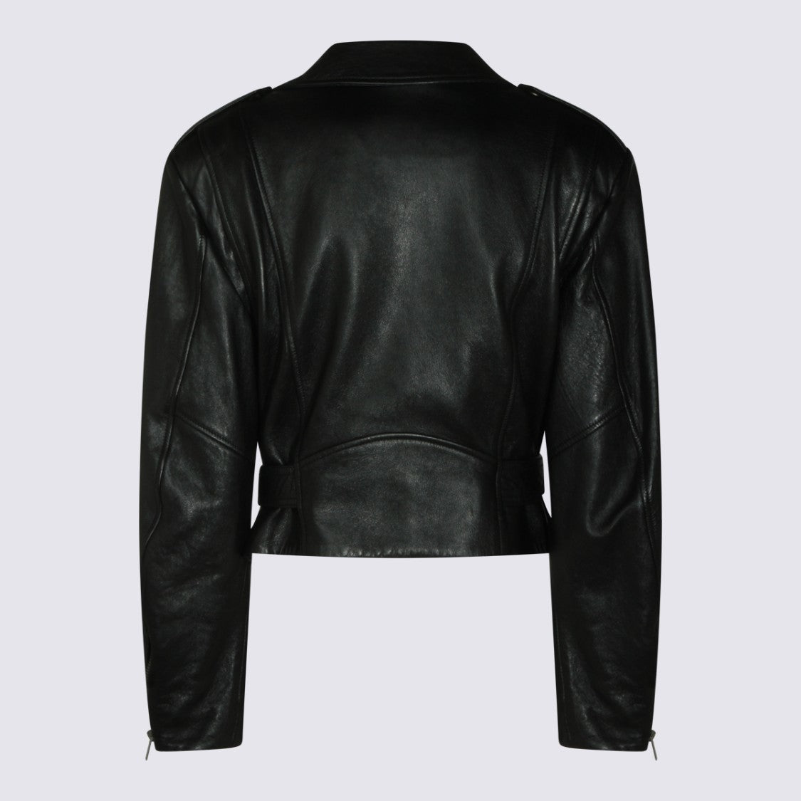 Saint Laurent Cropped Black Leather Jacket With Asymmetrical Zipper