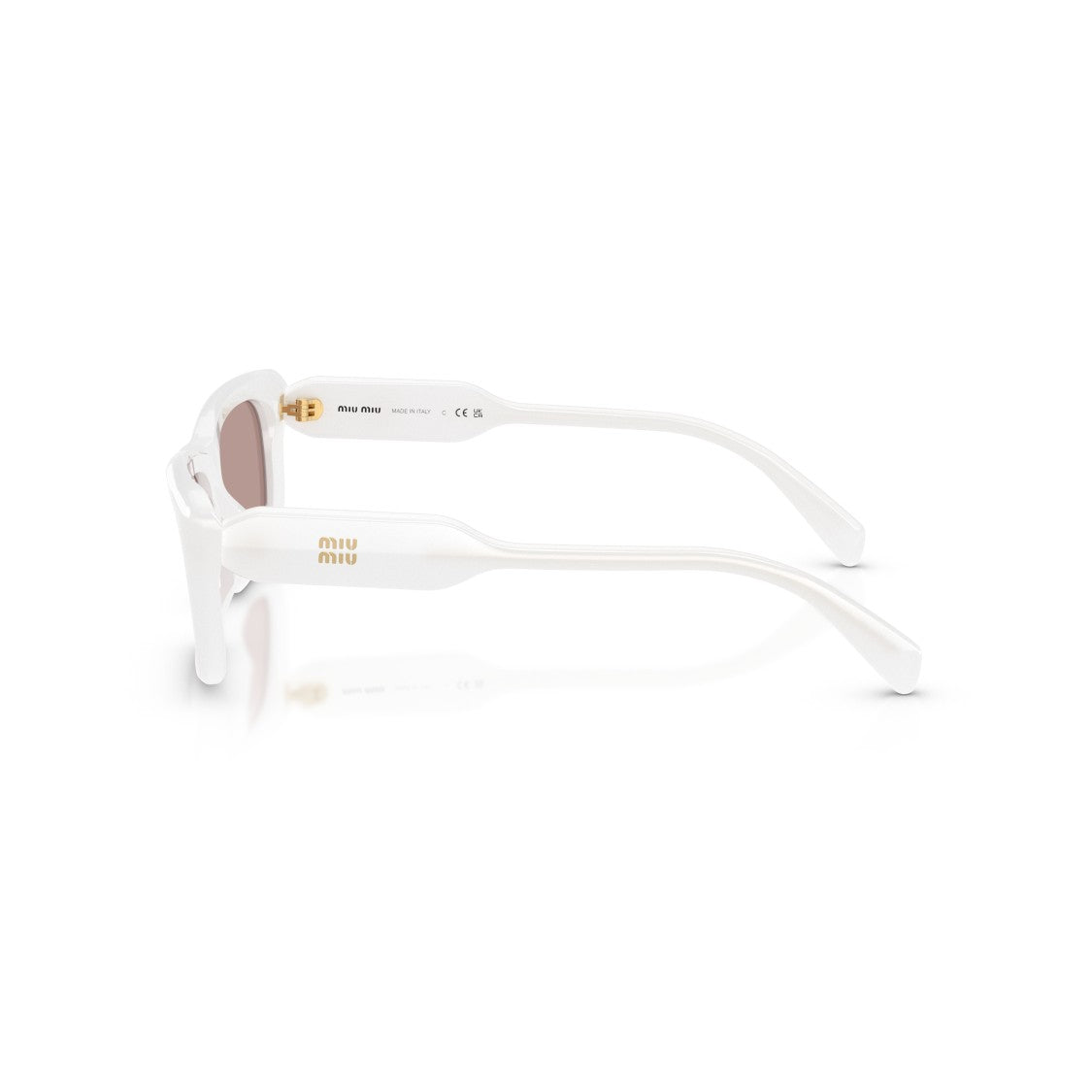 Miu Miu Bold Rectangular White Acetate Sunglasses With Gold Logo Detail
