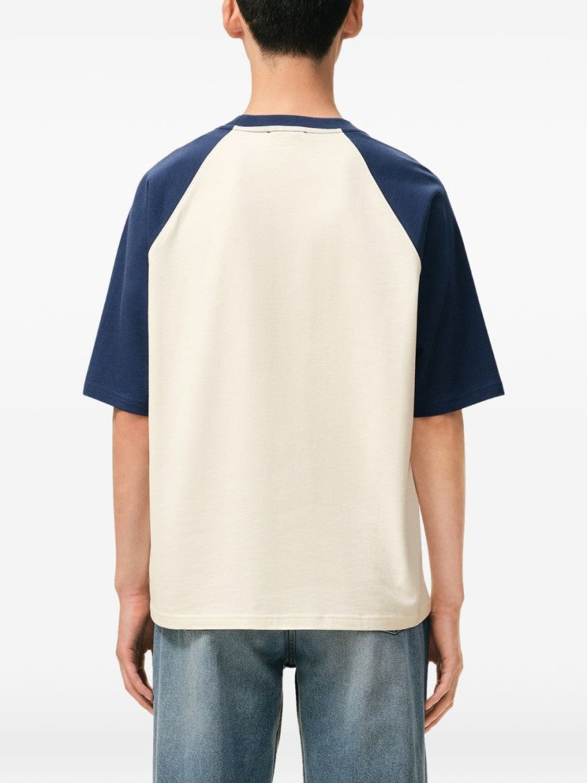 Ami Paris Crew Neck T-Shirt With Heart Logo And Contrasting Sleeves