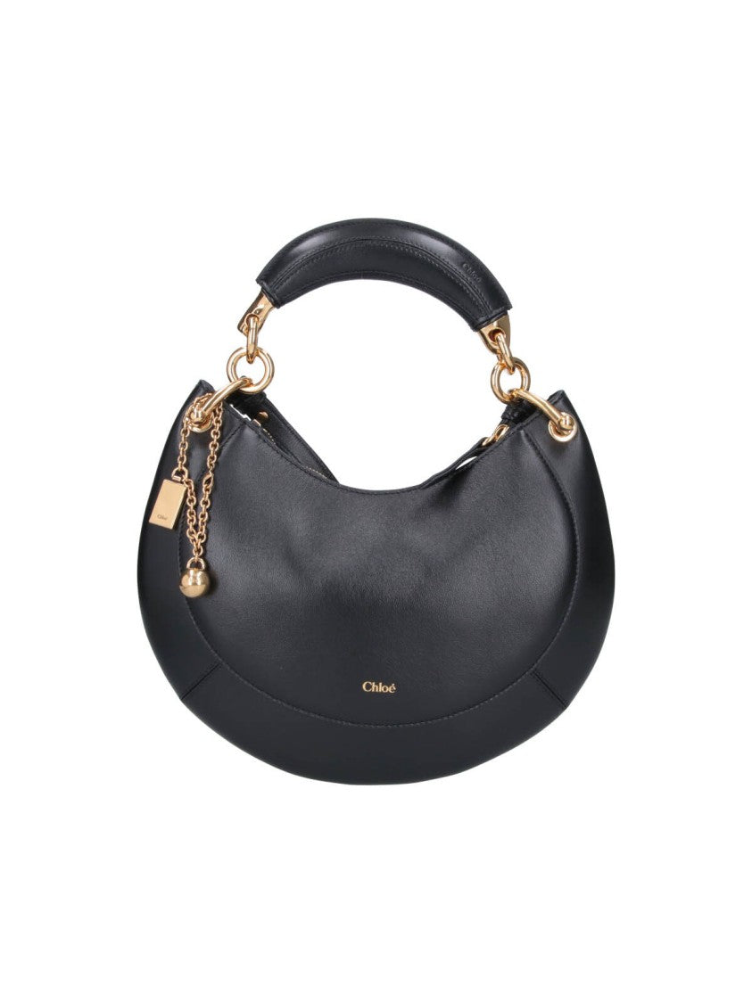 Chloé Crescent-Shaped Black Leather Bag With Gold Accents