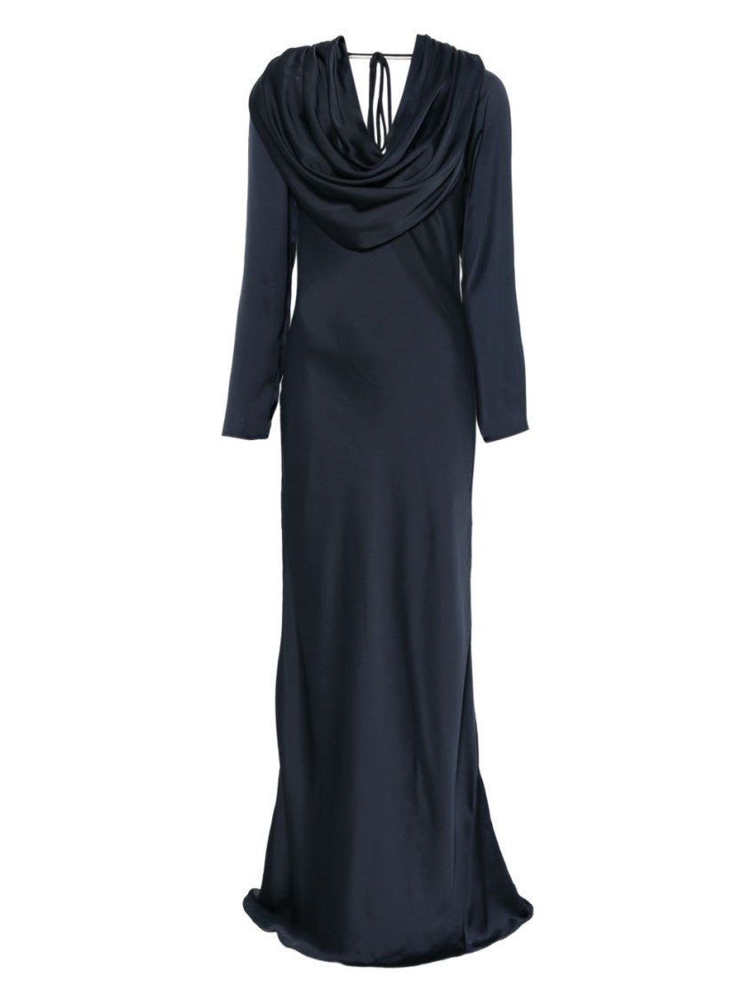 Rotate Draped Open-Back Maxi Dress With Cowl Neck