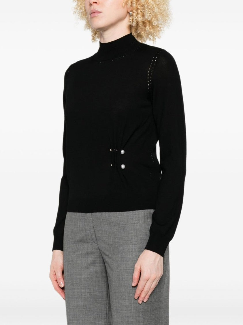 Liu Jo High-Neck Pearly Accent Black Sweater