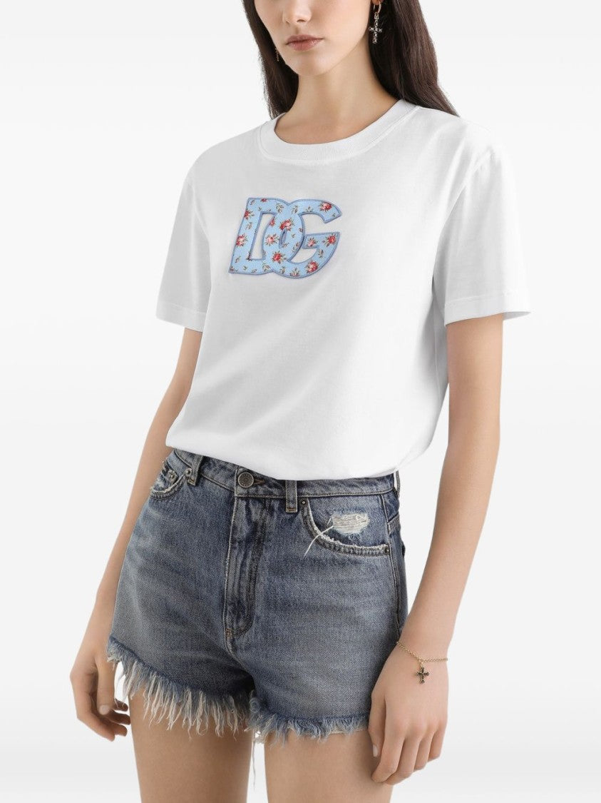 Dolce & Gabbana Short-Sleeve T-Shirt With Floral Logo Patch
