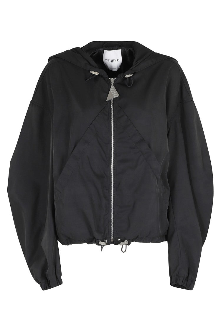 The Attico Black Cropped Drawstring Polyester Bomber Jacket