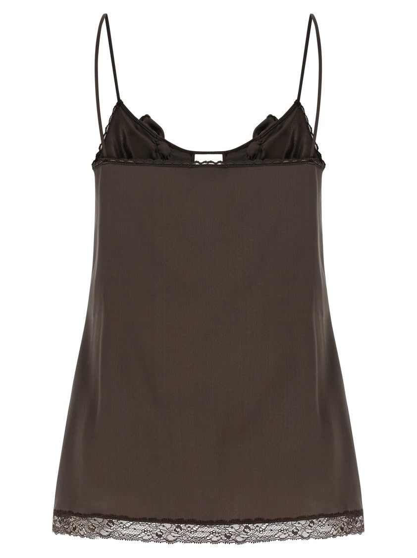 Magda Butrym Silk Top With Lace Inserts And Ruffled Neckline