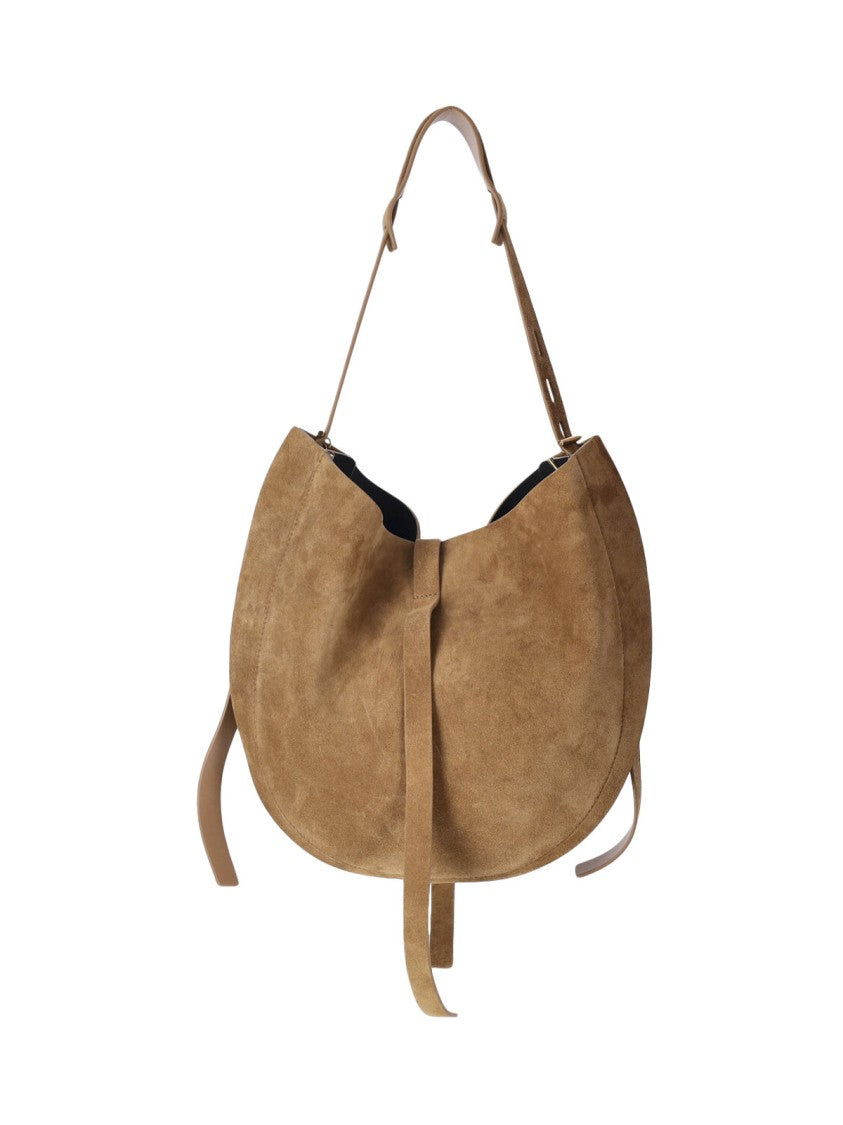 Minobossi Beige Liz Calfskin Suede Top-Handle Shoulder Bag